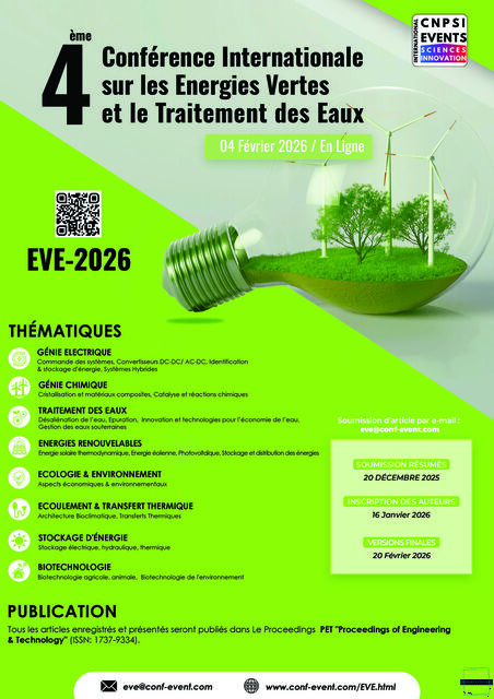 4ème Conférence Internationale sur les Énergies Vertes et le Traitement des Eaux (EVE-2026)